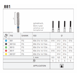 Diamant sylinder avrundet 5 stk FG 881 F Rød 014