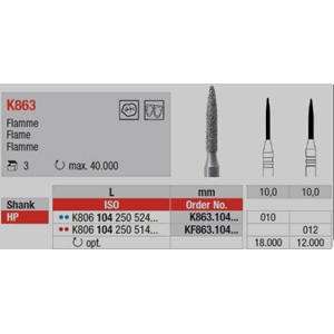 Diamant flamme HP K 881.012 blå 3 stk