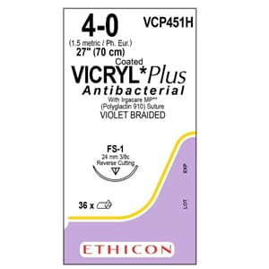 Ethicon  Vicryl Plus 4-0 70 cm FS-1 VCP451H lilla 36stk