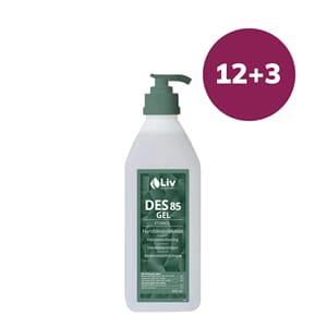 Liv Des 85 Gel hånddesinfeksjon 85% gel 600ml 12 + 3 flasker