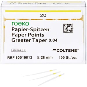 Roeko Paper Points skyveboks 100stk Greater Taper .04 20 Gul