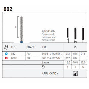 Diamant sylinder avrundet FG 882 014 Blå 5 stk