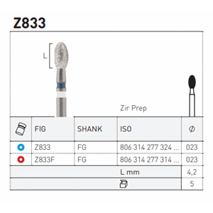 Diamant egg for Zirconia FG Z833 023 Blå 5 stk