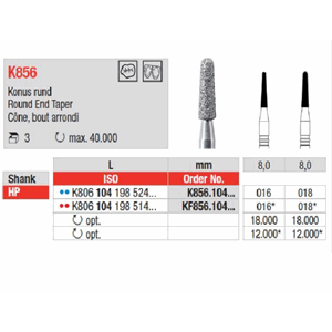 Diamant konisk avrundet tupp HP  K 856.016 blå 3 stk