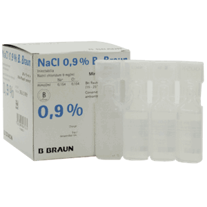 Sterilt saltvann Nacl 0,9 %  flasker/pipetter 30 ml  100 stk